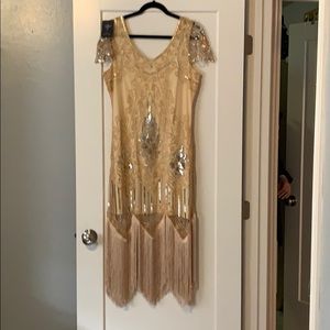 1920’s xl cocktail flapper dress gold costume